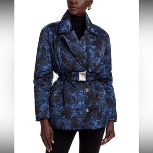 NEW L’Agence Willene Puffer Belted Coat Black/Periwinkle Rococo T